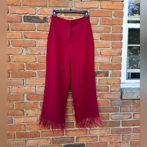 WAYF Romee Scarlet Red Feather Trim High Waist Statement Pants Women’s Size S